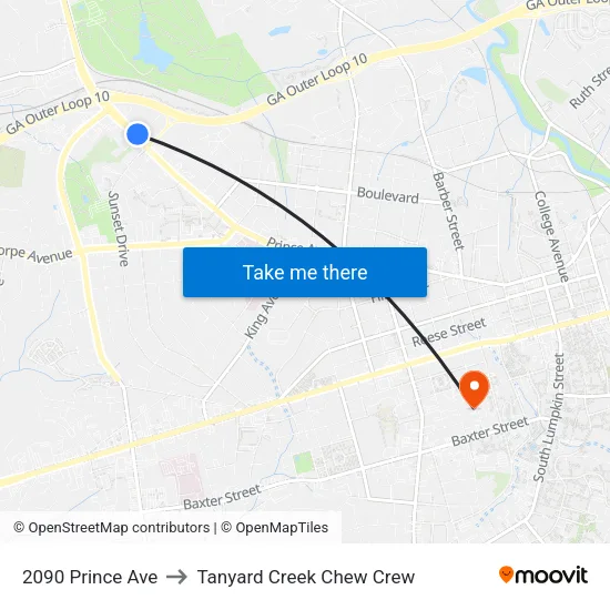 2090 Prince Ave to Tanyard Creek Chew Crew map