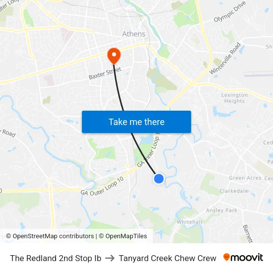 The Redland 2nd Stop Ib to Tanyard Creek Chew Crew map