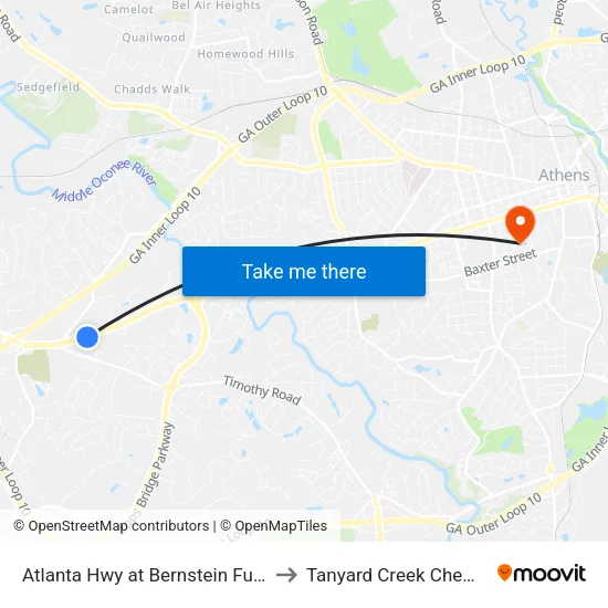 Atlanta Hwy at Bernstein Funeral Ib to Tanyard Creek Chew Crew map