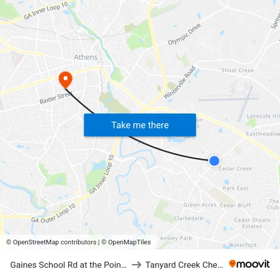 Gaines School Rd at the Pointe Apts Ib to Tanyard Creek Chew Crew map