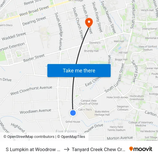 S Lumpkin at Woodrow Ob to Tanyard Creek Chew Crew map