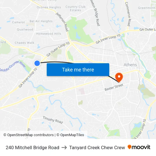 240 Mitchell Bridge Road to Tanyard Creek Chew Crew map