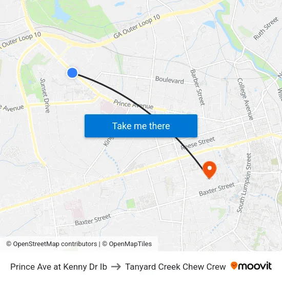 Prince Ave at Kenny Dr Ib to Tanyard Creek Chew Crew map