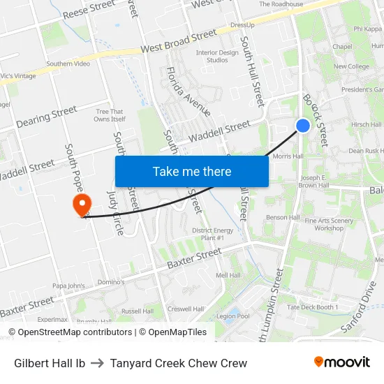 Gilbert Hall Ib to Tanyard Creek Chew Crew map