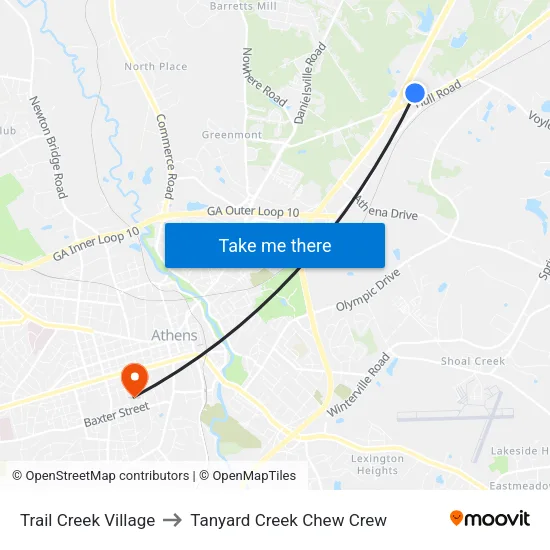 Trail Creek Village to Tanyard Creek Chew Crew map