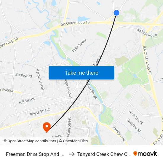 Freeman Dr at Stop And Shop to Tanyard Creek Chew Crew map