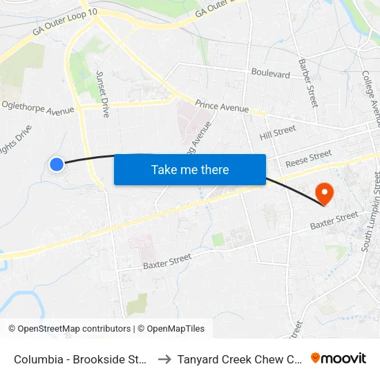 Columbia - Brookside Stop 3 to Tanyard Creek Chew Crew map