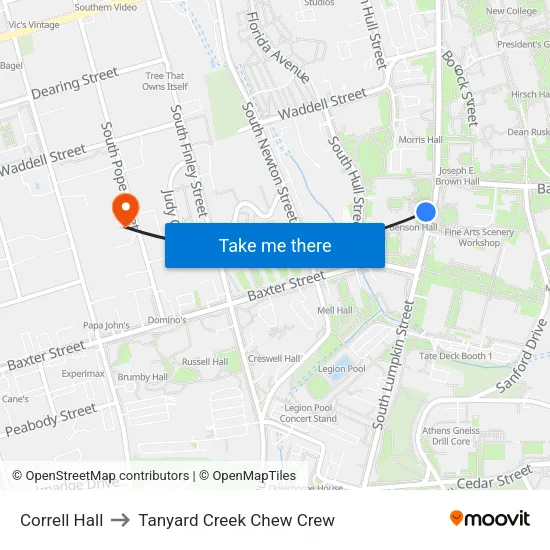Correll Hall to Tanyard Creek Chew Crew map
