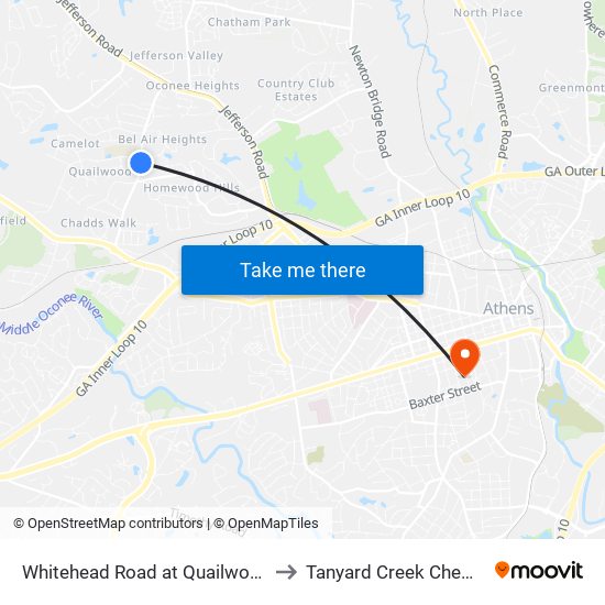 Whitehead Road at Quailwood Drive to Tanyard Creek Chew Crew map