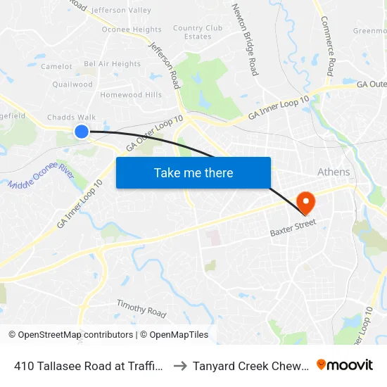 410 Tallasee Road at Traffic Circle to Tanyard Creek Chew Crew map