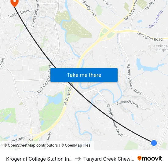 Kroger at College Station Inbound to Tanyard Creek Chew Crew map