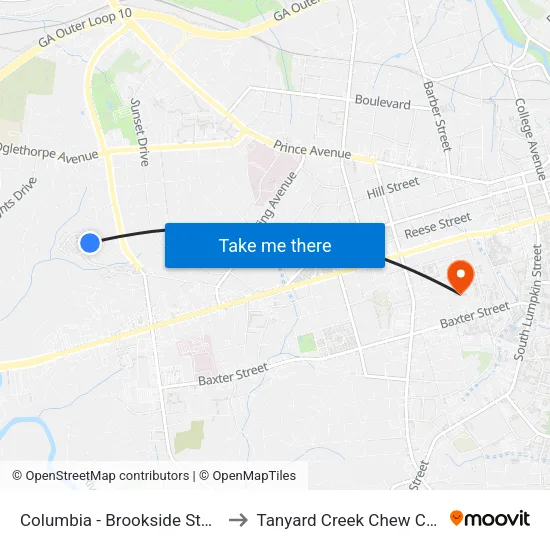 Columbia - Brookside Stop 2 to Tanyard Creek Chew Crew map