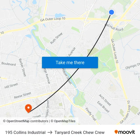 195 Collins Industrial to Tanyard Creek Chew Crew map