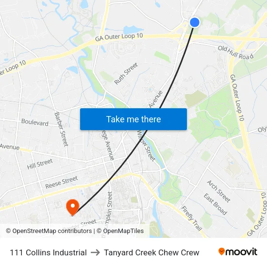 111 Collins Industrial to Tanyard Creek Chew Crew map