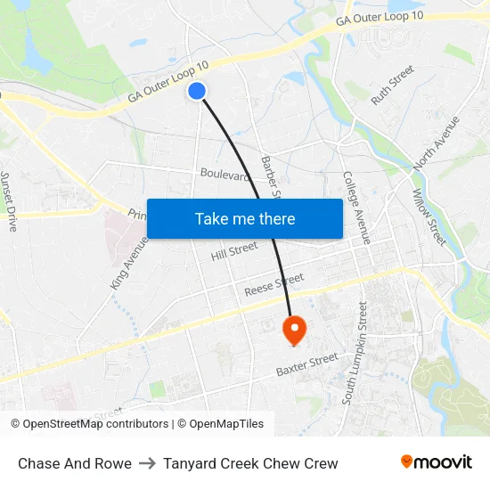 Chase And Rowe to Tanyard Creek Chew Crew map