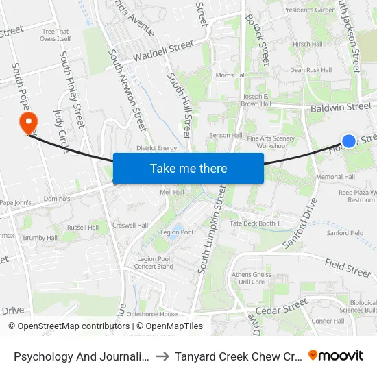 Psychology And Journalism to Tanyard Creek Chew Crew map