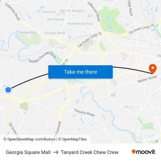 Georgia Square Mall to Tanyard Creek Chew Crew map