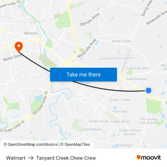 Walmart to Tanyard Creek Chew Crew map