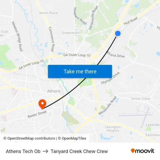 Athens Tech Ob to Tanyard Creek Chew Crew map