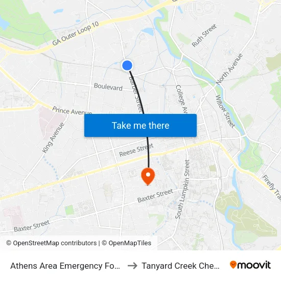 Athens Area Emergency Food Bank to Tanyard Creek Chew Crew map