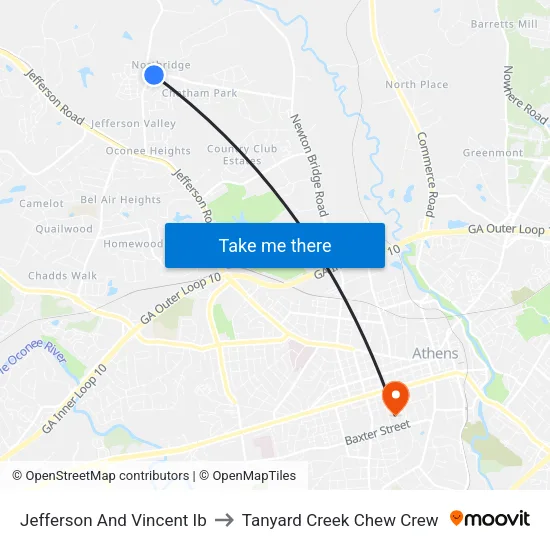 Jefferson And Vincent Ib to Tanyard Creek Chew Crew map