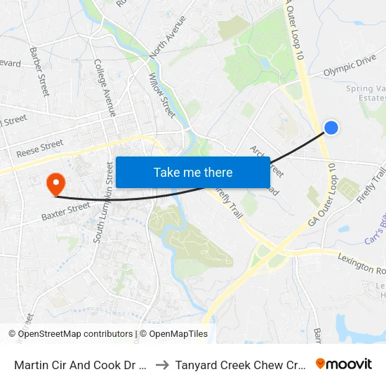 Martin Cir And Cook Dr Ob to Tanyard Creek Chew Crew map