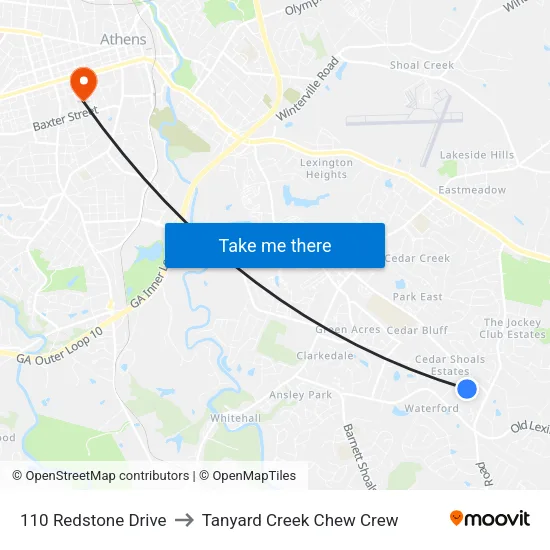110 Redstone Drive to Tanyard Creek Chew Crew map