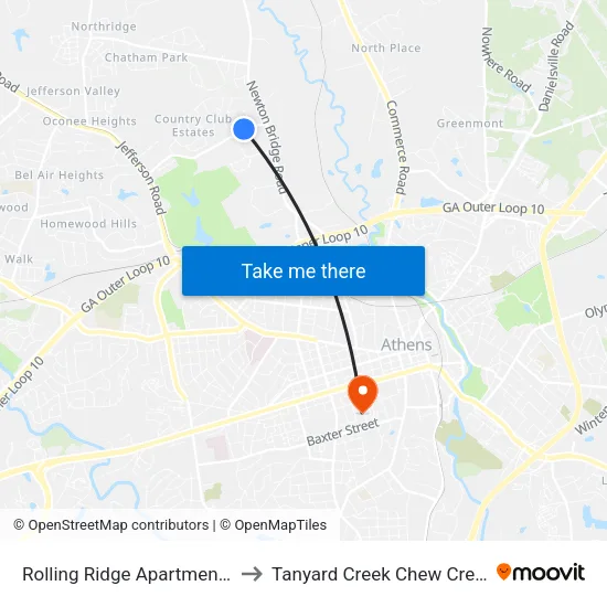 Rolling Ridge Apartments to Tanyard Creek Chew Crew map