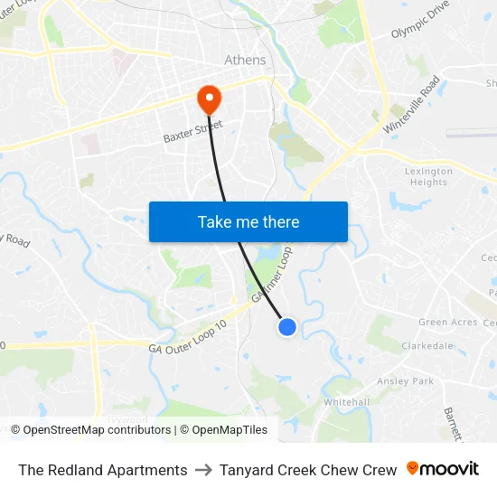 The Redland Apartments to Tanyard Creek Chew Crew map