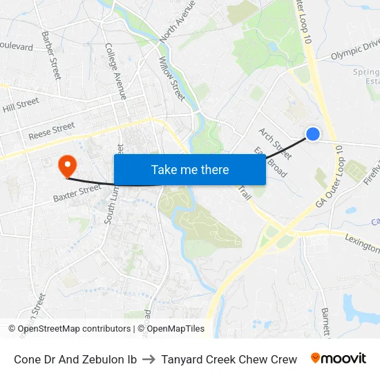 Cone Dr And Zebulon Ib to Tanyard Creek Chew Crew map
