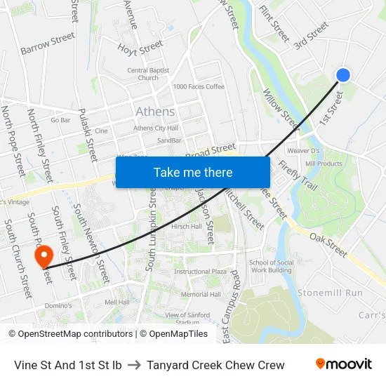 Vine St And 1st St Ib to Tanyard Creek Chew Crew map