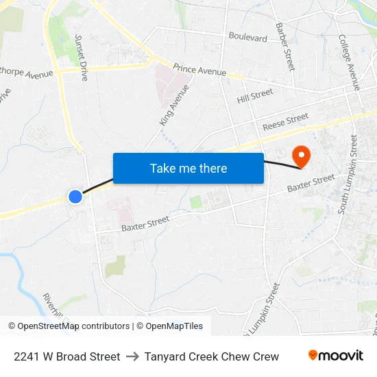 2241 W Broad Street to Tanyard Creek Chew Crew map