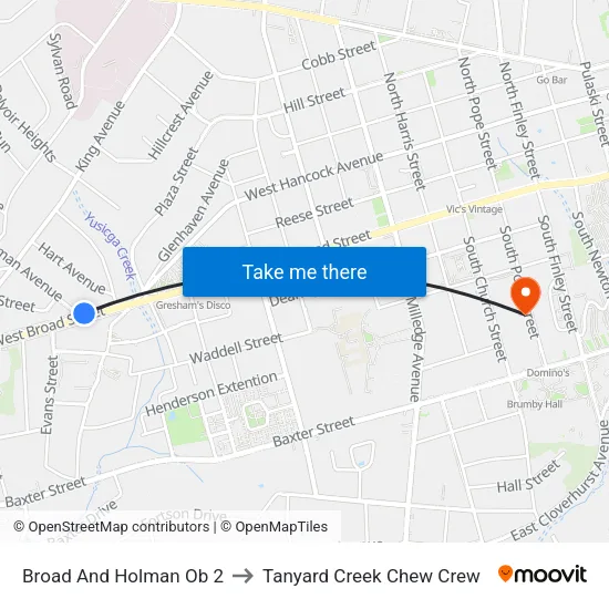 Broad And Holman Ob 2 to Tanyard Creek Chew Crew map