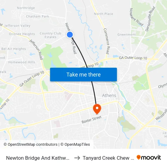 Newton Bridge And Kathwood Ob to Tanyard Creek Chew Crew map