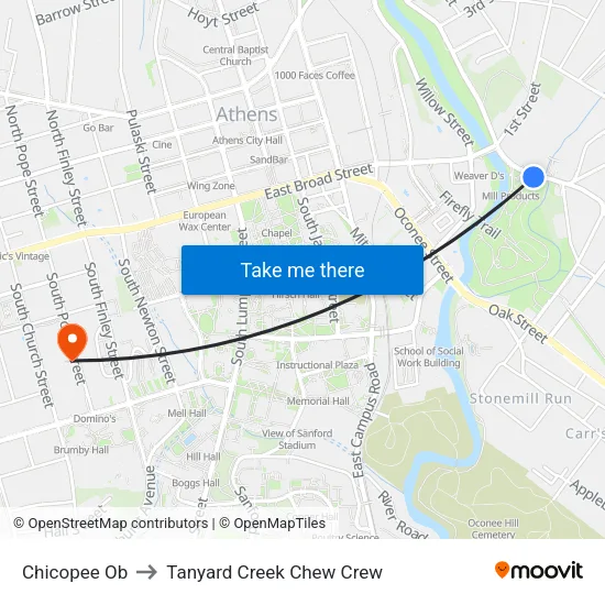 Chicopee Ob to Tanyard Creek Chew Crew map
