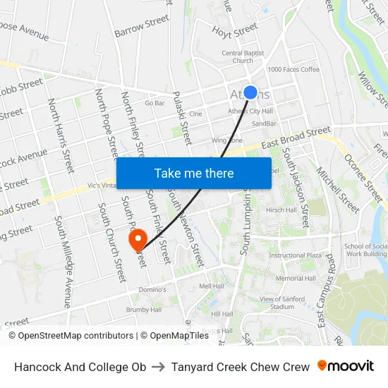 Hancock And College Ob to Tanyard Creek Chew Crew map