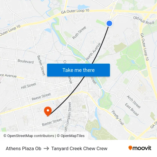 Athens Plaza Ob to Tanyard Creek Chew Crew map