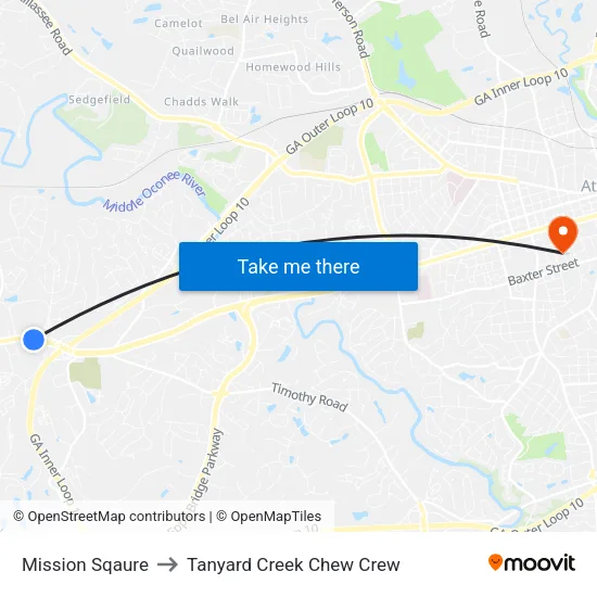 Mission Sqaure to Tanyard Creek Chew Crew map