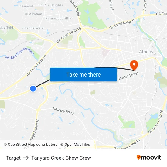 Target to Tanyard Creek Chew Crew map