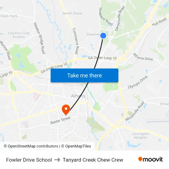 Fowler Drive School to Tanyard Creek Chew Crew map