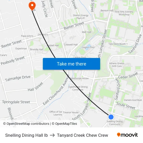Snelling Dining Hall Ib to Tanyard Creek Chew Crew map