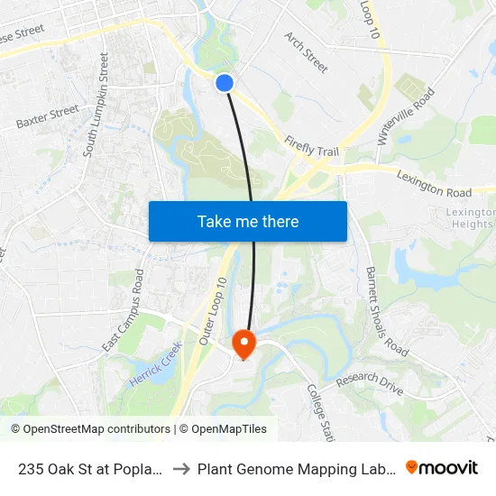 235 Oak St at Poplar St Ib to Plant Genome Mapping Laboratory map