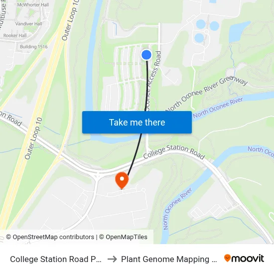 College Station Road Park & Ride to Plant Genome Mapping Laboratory map