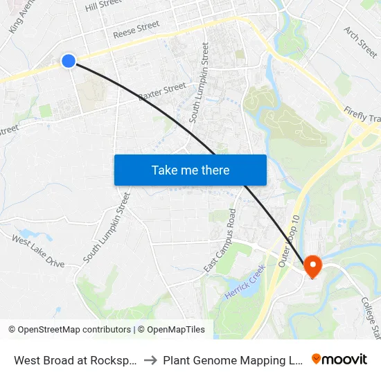 West Broad at Rocksprings Ob to Plant Genome Mapping Laboratory map