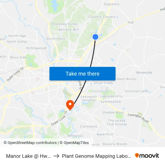 Manor Lake @ Hwy 29 to Plant Genome Mapping Laboratory map
