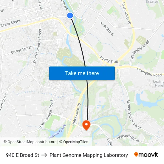 940 E Broad St to Plant Genome Mapping Laboratory map