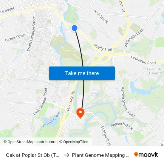 Oak at Poplar St Ob (Temporary) to Plant Genome Mapping Laboratory map