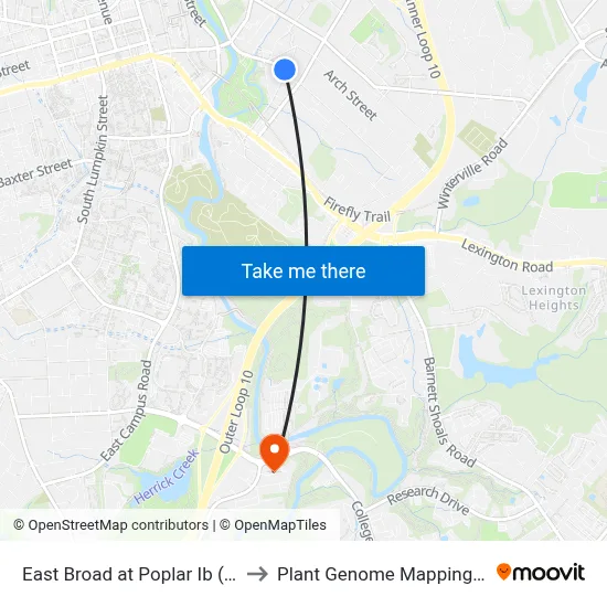 East Broad at Poplar Ib (Temporary) to Plant Genome Mapping Laboratory map