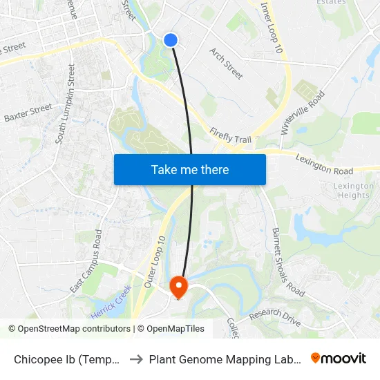 Chicopee Ib (Temporary) to Plant Genome Mapping Laboratory map