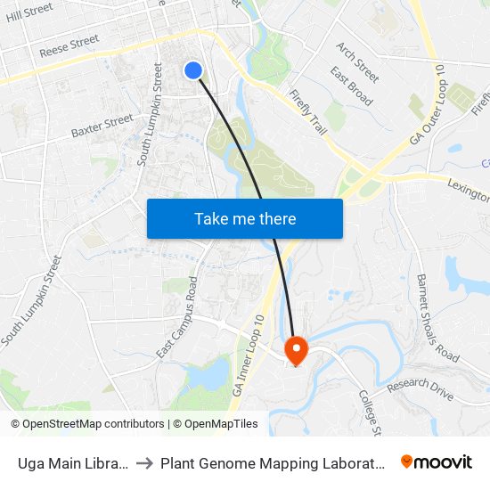 Uga Main Library to Plant Genome Mapping Laboratory map